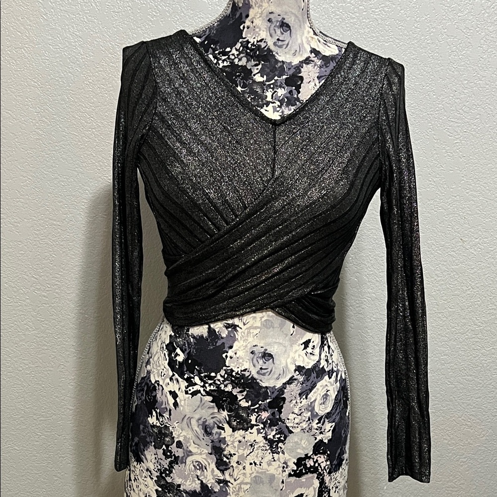 Olia Black Metallic Long Sleeve Top